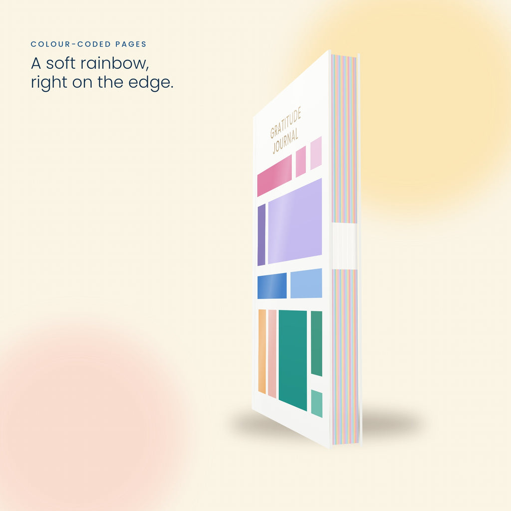 Pastel colour-coded page edges of the gratitude journal